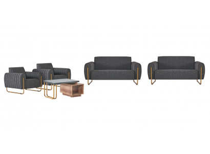 Ensemble de bureau gris noble 2x canapé rembourré en tissu bois table basse meubles en tissu.