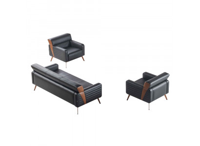 Ensemble de bureau 3 pièces canapé 3 places 2x fauteuils noir uni style moderne