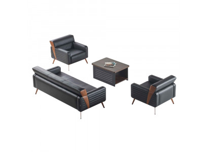 Ensemble pour bureau 4 pièces 3 places 2x fauteuils table basse noir uni