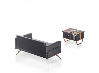 Ensemble de bureau 2 pièces 2 places avec table basse gris brun bicolore