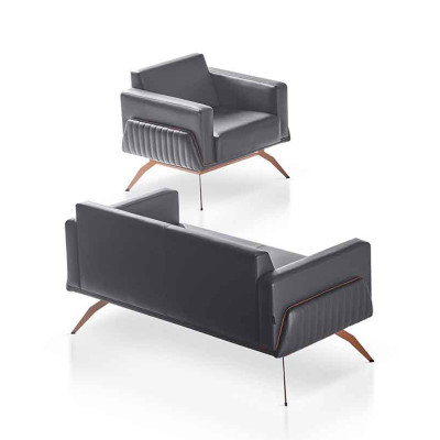 Ensemble pour bureau 2 pièces, canapé 2 places avec fauteuil gris uni, salon