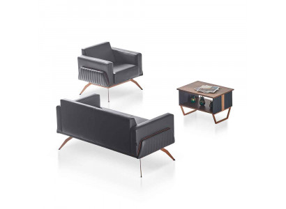 Ensemble de bureau 3 pièces 2 places fauteuil table basse design moderne gris