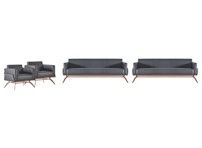 Ensemble de bureau 4 pièces canapé 3 places fauteuils salon gris uni