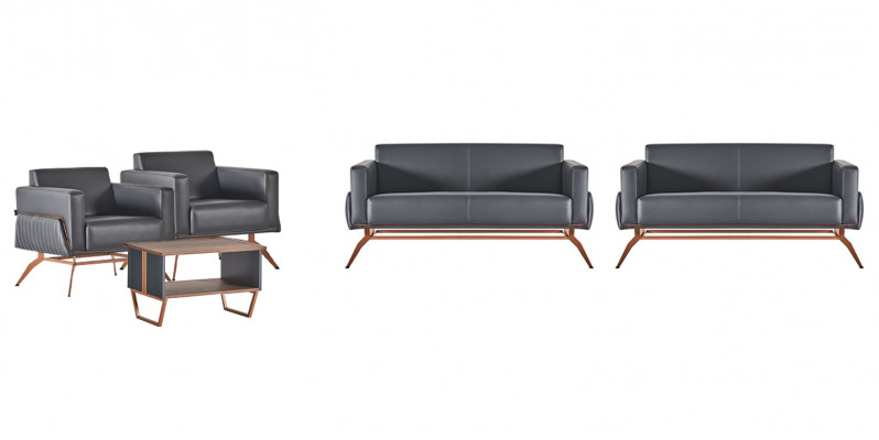 Ensemble pour bureau 5 pièces : 2 canapés 2 places, 2 fauteuils, table basse, gris uni