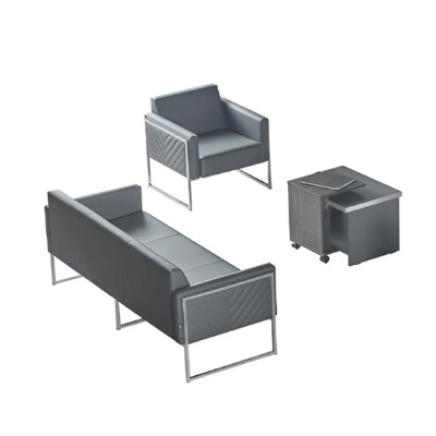 Ensemble bureau 3 pièces canapé 3 places fauteuil table basse gris uni moderne