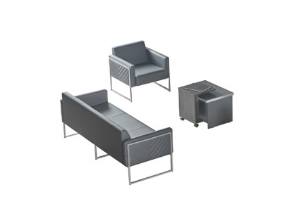 Ensemble bureau 3 pièces canapé 3 places fauteuil table basse gris uni moderne