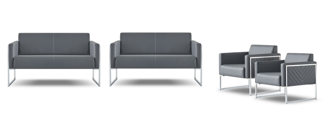 Ensemble de bureau 4 pièces 2x canapé 2 places avec 2x fauteuil gris uni moderne