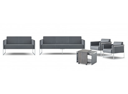 Ensemble de bureau 5 pièces: canapé 3 places, canapé 2 places, 2 fauteuils, table basse, style gris.