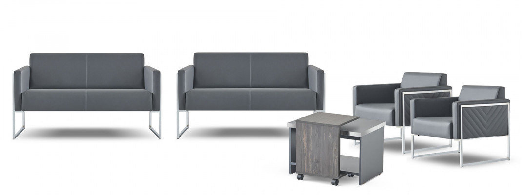 Ensemble de bureau 5 pièces 2x canapé 2 places 2x fauteuil table basse gris uni