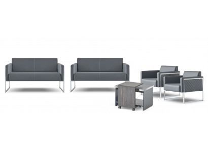 Ensemble de bureau 5 pièces 2x canapé 2 places 2x fauteuil table basse gris uni