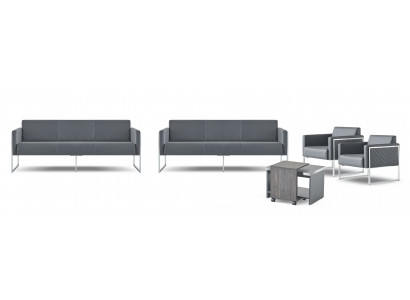 Ensemble de bureau 5 pièces : 2x canapé 3 places, 2x fauteuil, table basse, gris uni