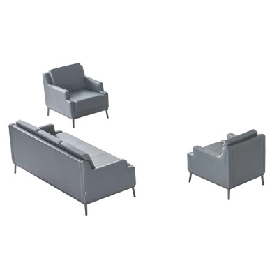 Ensemble de bureau 3 pièces : canapé 3 places avec 2 fauteuils, gris foncé, design moderne