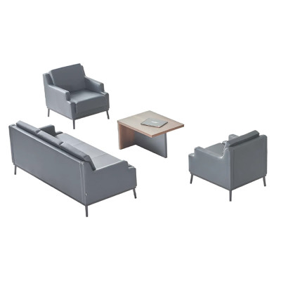 Ensemble de bureau 4 pièces 3 places 2x fauteuils table basse gris foncé marron