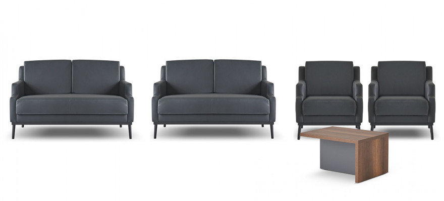 Ensemble de bureau 5 pièces gris foncé style 2x 2 places 2x fauteuil table basse