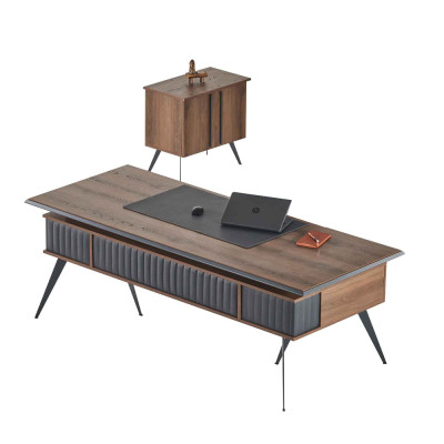 Ensemble de bureau 2 pièces Bureau Commode Marron Gris Bicolore Moderne