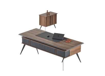 Ensemble de bureau 2 pièces Bureau Commode Marron Gris Bicolore Moderne