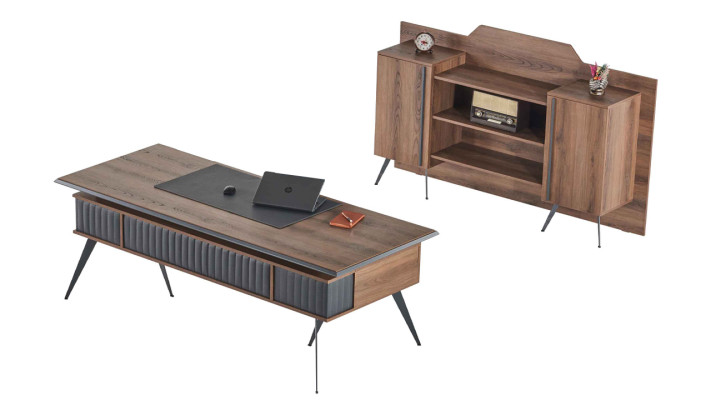 Ensemble de bureau 2 pièces Table de bureau Buffet Rangement Marron Uni