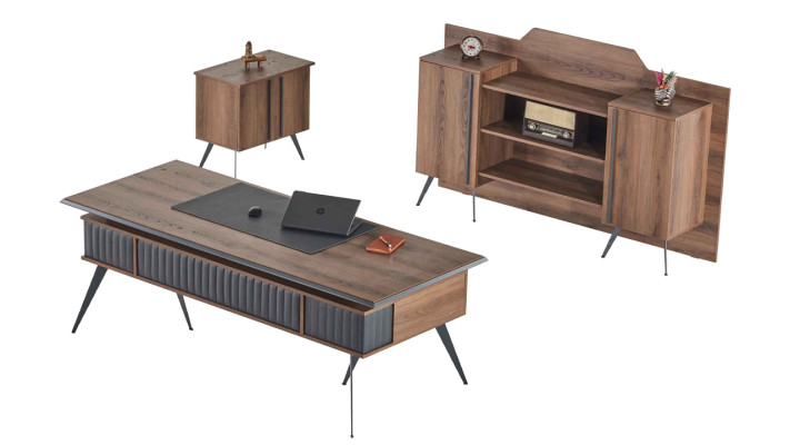 Ensemble de bureau 3 pièces Bureau Buffet Commode Marron Gris Bicolore