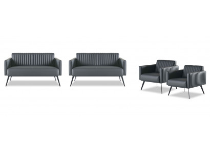 Ensemble de bureau 4 pièces 2x 2-places 2x fauteuils Noir Uni Moderne