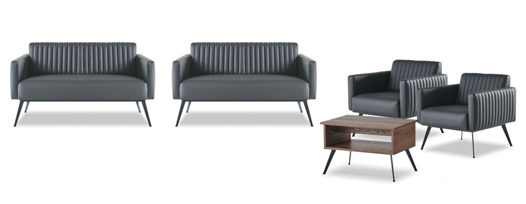 Ensemble de bureau 5 pièces 2x canapé deux places 2x fauteuils table basse noir marron
