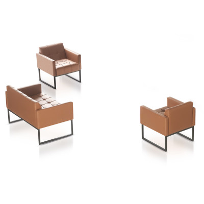 Ensemble de bureau 3 pièces 2 places 2x fauteuil marron uni salon