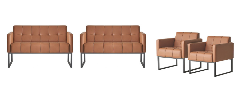 Ensemble de bureau 4 pièces marron uni 2x 2 places 2x fauteuils style moderne
