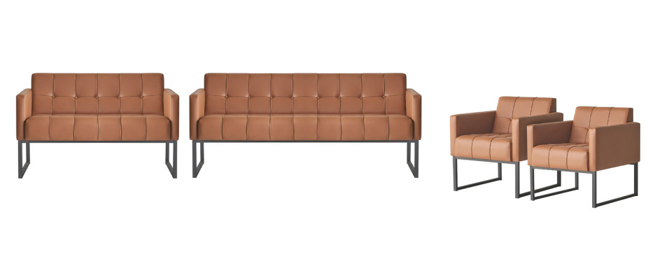 Ensemble pour bureau 4 pièces 2x canapé 3 places 2x fauteuil marron uni style moderne
