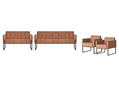 Ensemble pour bureau 4 pièces 2x canapé 3 places 2x fauteuil marron uni style moderne