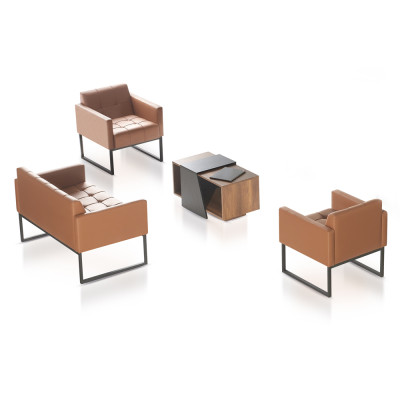 Ensemble de bureau brun 4 pièces 2 places 2x fauteuils table basse style uni