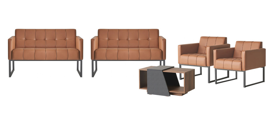 Ensemble bureau 5 pièces marron 2x canapé 2 places 2x fauteuils table basse gris style