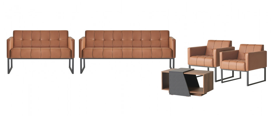 Ensemble de bureau 5 pièces: canapé 3 places, canapé 2 places, 2 fauteuils, table basse, style marron