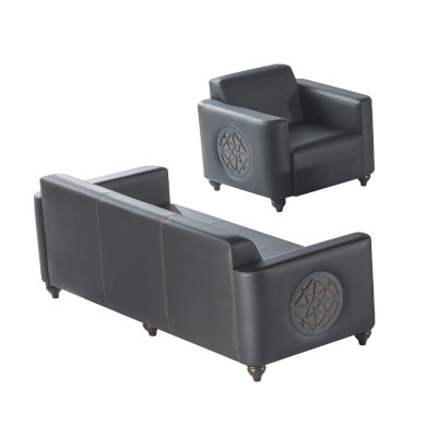 Ensemble de bureau 2 pièces, fauteuil 3 places, noir uni, design moderne