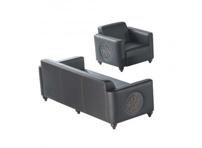 Ensemble de bureau 2 pièces, fauteuil 3 places, noir uni, design moderne