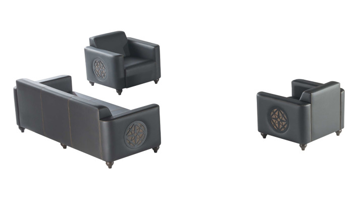 Ensemble bureau 3 pièces : canapé 3 places avec 2 fauteuils noirs, salon moderne