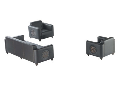 Ensemble bureau 3 pièces : canapé 3 places avec 2 fauteuils noirs, salon moderne