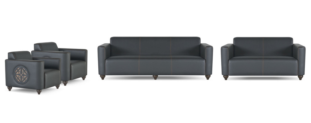Ensemble bureau 4 pièces : canapé 3 places, canapé 2 places, 2 fauteuils noirs unis
