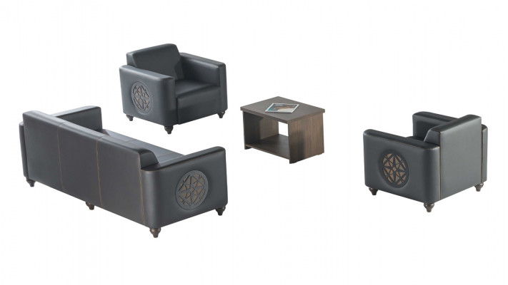 Ensemble de mobilier de bureau 4 pièces Noir Canapé 3 places 2x Fauteuil Marron Table basse Moderne