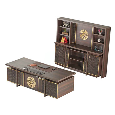Ensemble de bureau 3 pièces: bureau, buffet, étagère marron uni