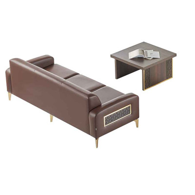 Ensemble de bureau 2 pièces canapé 3 places avec table basse marron uni salon