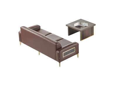 Ensemble de bureau 2 pièces canapé 3 places avec table basse marron uni salon