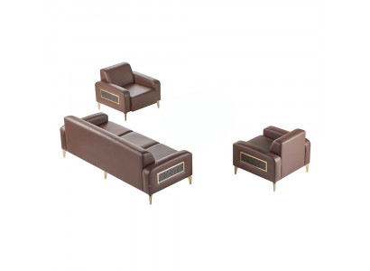Ensemble de bureau 3 pièces, canapé 3 places avec 2 fauteuils, brun uni, salon