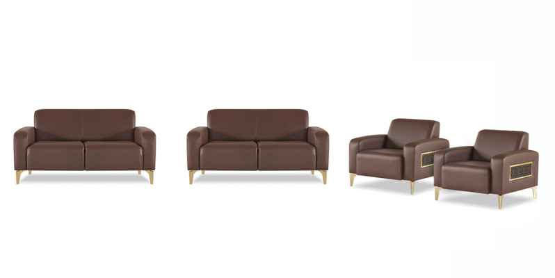 Ensemble de bureau 4 pièces 2x canapé deux places avec 2x fauteuil brun uni moderne