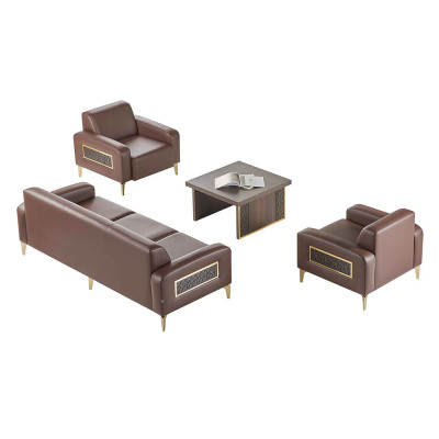 Ensemble de bureau 4 pièces 3 places 2x fauteuils table basse marron salon