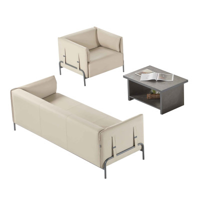 Ensemble bureau 3 pièces Beige 3 places Fauteuil Gris Table basse Salon