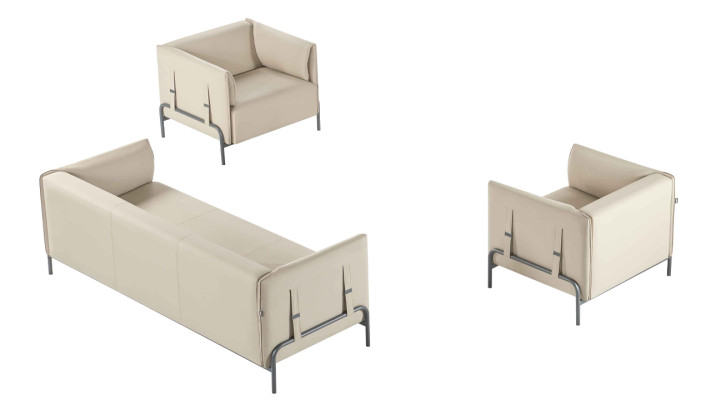Ensemble de bureau 3 pièces beige 3 places 2x fauteuils avec coussins salon