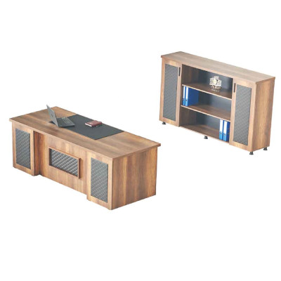 Ensemble bureau 2 pièces Table de bureau Armoire à dossiers Marron Noir Bicolore