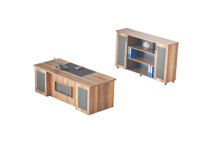Ensemble bureau 2 pièces Table de bureau Armoire à dossiers Marron Noir Bicolore