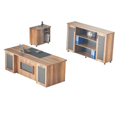 Ensemble bureau 3 pièces table de bureau buffet commode espace de rangement marron noir