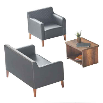 Ensemble de bureau 3 pièces 2 places fauteuil table basse noir marron moderne