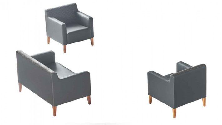 Set de bureau 3 pièces 2 places 2x fauteuils Noir Uni Salon